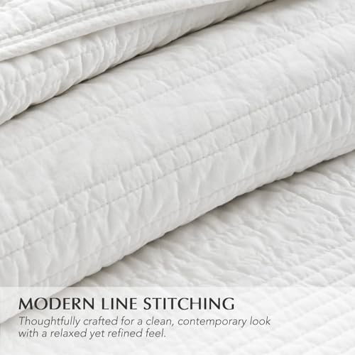 EVERGRACEHOME 100% Cotton Modern Lines Quilt Set Queen Size, Warm White - color: Warm White (Yellow Undertones), size: Full/Queen (92" X 92")