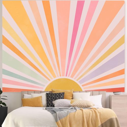 Zussun Boho Sun Tapestry Vintage 70s Sunset Sunrise Tapestries for Bedroom Aesthetic Retro Abstract Art Colorful Rainbow Classroom Tapestry Wall Hanging for Living Room Dorm (48" x 36") - color: Pink, size: 48"L x 36"W