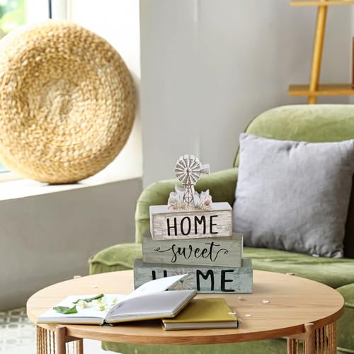 Cinnvoice 4 Pcs Summer Windmill Wooden Block Decor Farmhouse Tiered Tray - style: Windmill