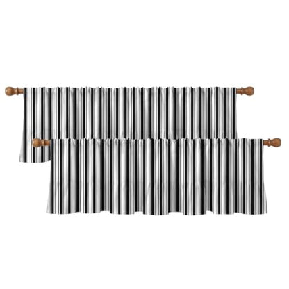 Emvency Valances for Windows Line Ruffle Hem, 2 Pack Striped 52x18 Inch, - color: Black