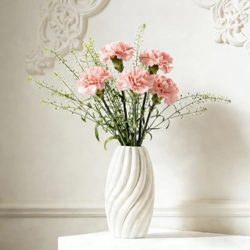 Rustic White Ceramic Vase for Home Decor,Antique Farmhouse Clay Jug Pitcher Vases for Aesthetic Textured Large Vintage Pottery with Handle for Centerpiece (8.2'')… - size: 8.2''A