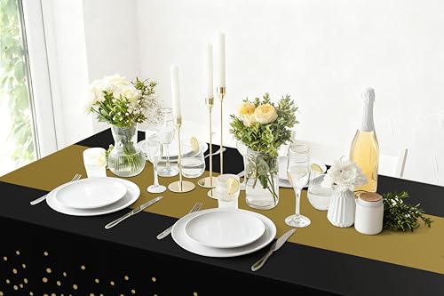 Smiry Disposable Rectangle Plastic 54 x 108 Inch Table Cloth 3 Pack - color: Black and Gold