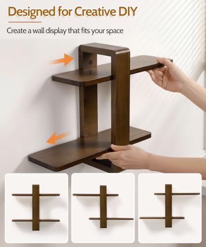 SUMGAR Floating Shelves for Wall Walnut, 2 Tier Adjustable Wall Shelf Unit - color: Walnut, size: 2 Tier 16in