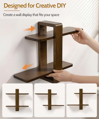 SUMGAR Floating Shelves for Wall Walnut, 2 Tier Adjustable Wall Shelf Unit - color: Walnut, size: 2 Tier 16in