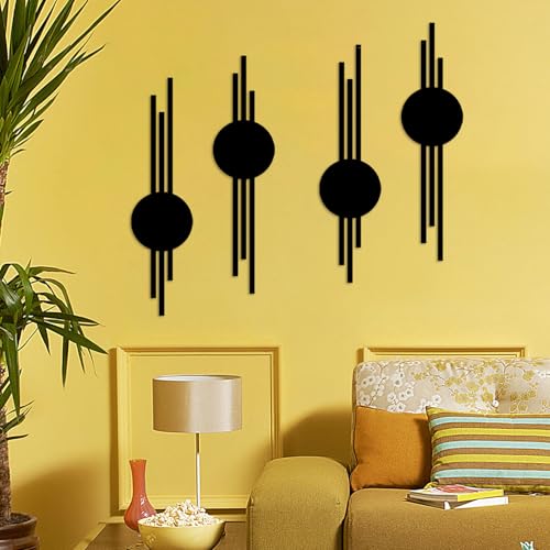 DUOOLN 2 Pcs Abstract Metal Wall Decor, Geometrical Single Line Art-Black - color: Black - Round Geometry