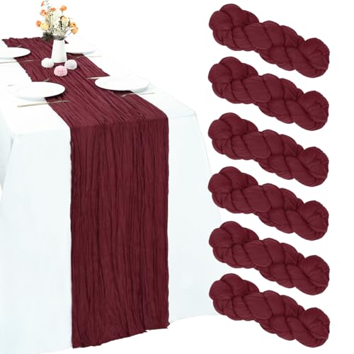6 Pack Burgundy Cheesecloth Table Runner 35 x 120 Inch - color: Burgundy, size: 6 Pcs - 10 Ft