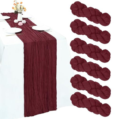 6 Pack Burgundy Cheesecloth Table Runner 35 x 120 Inch - color: Burgundy, size: 6 Pcs - 10 Ft