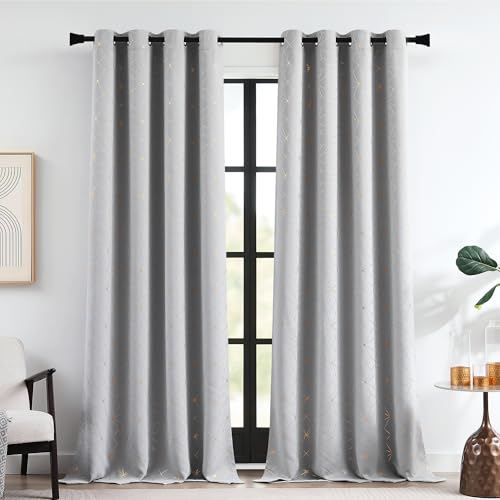 Beauoop Grey Gold 100% Blackout Curtains for Bedroom 50x108 2 Panels - color: Grey/Gold, size: 50"W x 108"L (Pack of 2)