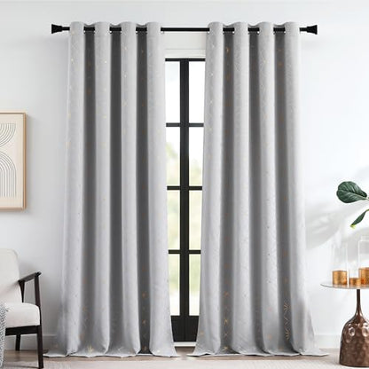 Beauoop Grey Gold 100% Blackout Curtains for Bedroom 50x108 2 Panels - color: Grey/Gold, size: 50"W x 108"L (Pack of 2)