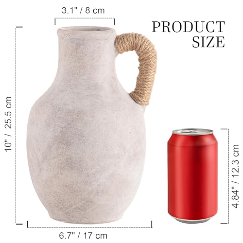 Vanselia Ceramic Flower Vase Home Table Decor Living Room Farmhouse 10 in - color: 10" With Hemp Rope