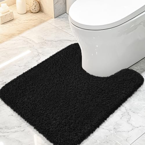 Toilet Rugs U-Shaped 24"x20", Absorbent Contour Bath Rug, Black - color: Black, size: 24" x 20"(U-Shape)