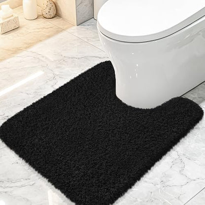 Toilet Rugs U-Shaped 24"x20", Absorbent Contour Bath Rug, Black - color: Black, size: 24" x 20"(U-Shape)