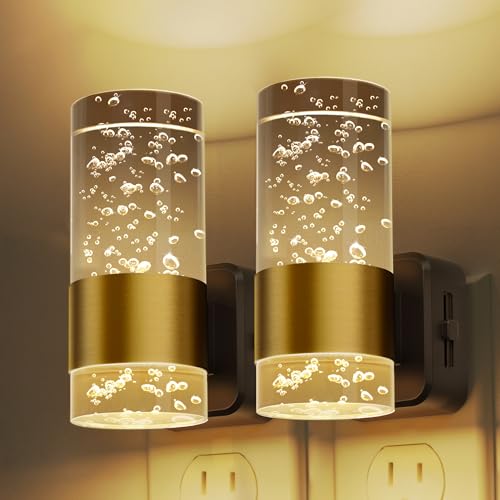 L LOHAS LED Night Lights Plug into Wall, 3000K Acrylic Night Light,2 Pack - color: Gold Ring-3000K Gradient, size: 2 Pack