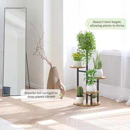 Oppro Plant Stand Indoor, 5 Tier Metal Wood Flower Multiple Shelf - color: Black-5 Tier