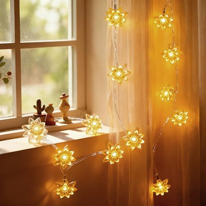 echosari Flower String Lights Battery Operated 158" Lotus Flower Warm White - color: Warm White, size: Lotus