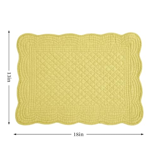 HOMBYS Quilted Placemats Set of 6 Washable-13x18 inches Rectangular Placemats for Kitchen Table-100% Cotton Fabric Rectangular Table Mats, (Yellow) - color: Yellow