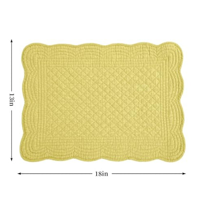 HOMBYS Quilted Placemats Set of 6 Washable-13x18 inches Rectangular Placemats for Kitchen Table-100% Cotton Fabric Rectangular Table Mats, (Yellow) - color: Yellow