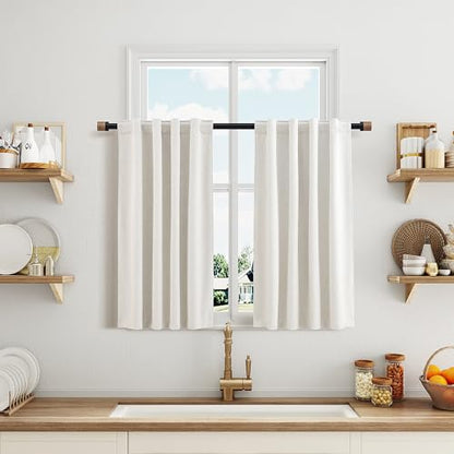 Nanspring 100% Blackout Linen Curtains Tier 36 Inch Long for Cafe Cream - color: Natural, size: 26"W x 36"L (Pack of 2)