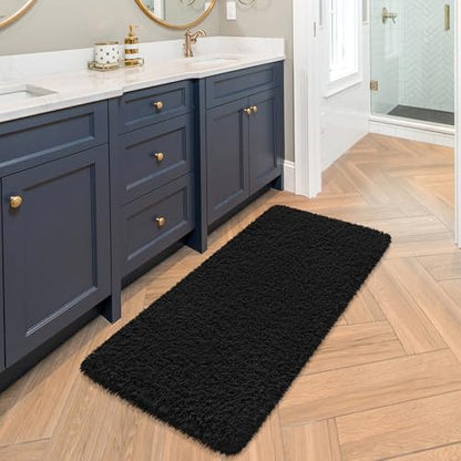 Bathroom Runner Rug 48"x24", Non Slip Fluffy Long Bath Mat, Black - color: Black, size: 48" x 24" (Rectangular)
