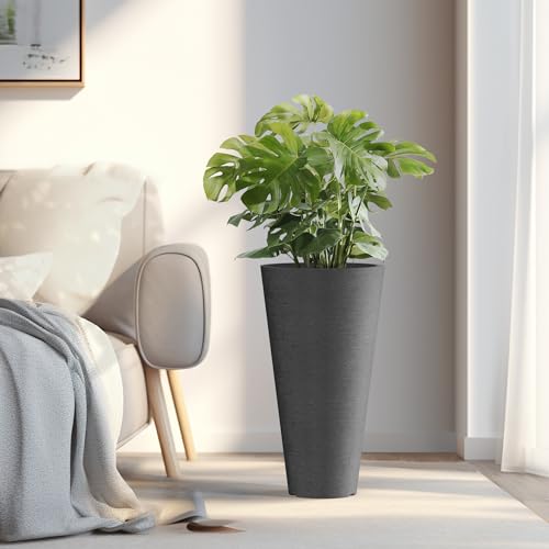 Kante Set of 2 Black Plastic Round Planters 23" Tall Home & Outdoor - color: Black, size: 23" H