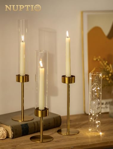 NUPTIO Hurricane Candle Holder for Centerpiece, Set of 6 Candlestick Holder - color: Brass - Clear, size: 6pcs