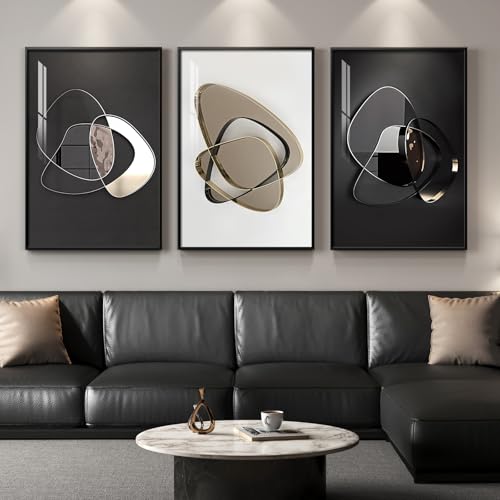 Large Framed Modern Abstract Living Room Wall Art, 3 Piece 24x36 In - color: Abstract Metal Rings, size: 24" W x 36" H x 3 pieces