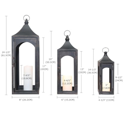 NEEDOMO Lanterns Decorative Indoor&Outdoor, Set of 3 Outdoor Lanterns for Porch, 26" Metal Frame Candle Holders with LED Candles, Fall, Christmas