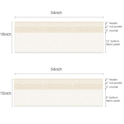AOKQYA Lace Linen Kitchen Curtains, 54" W x 15" L - size: 54"W x 15"L (Pack of 1)