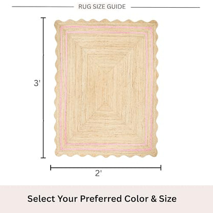 Wave Scalloped Jute Rug Entryway Natural Boho Area Rug Light Pink 2'x3' - color: Light Pink, size: 2'x3'