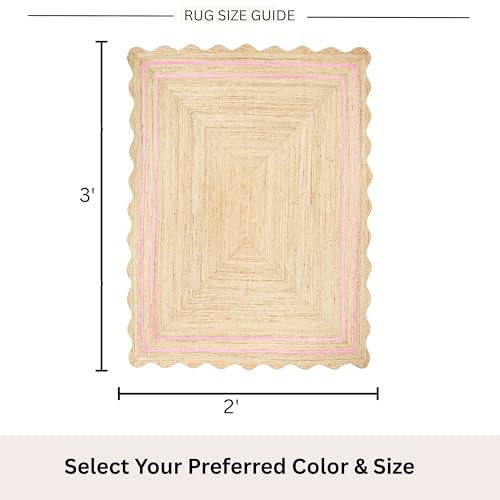 Wave Scalloped Jute Rug Entryway Natural Boho Area Rug Light Pink 2'x3' - color: Light Pink, size: 2'x3'