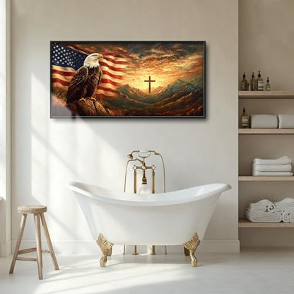 Trulave Large Bald Eagle American Flag Wall Art for Living Room 60''x30'' - color: Bald Eagle, size: 60"L x 30"W