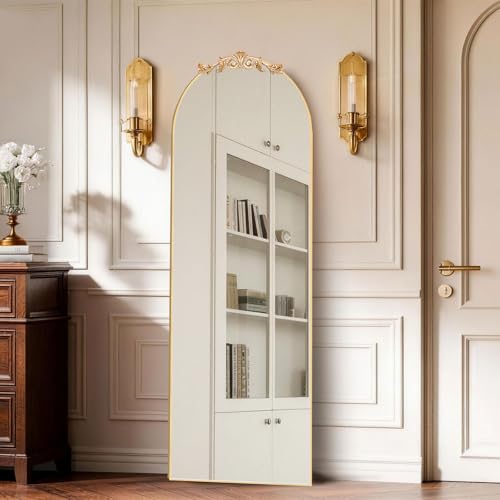 MISSDAY Vintage Baroque Full Length Mirror, 58"X18" Antique Large Arched Full Body Mirror Freestanding with French Carving Top, Full Metal Frame Stand Up Retro Mirrors for Bedroom Living Room, Gold - color: Gold, size: 58"L x 18"W
