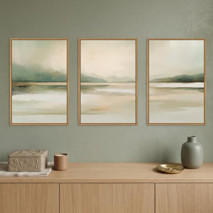 DRACIT Abstract Sage Green Pastel Framed Canvas Wall Art Set-16"x24"x3 - color: Abstract Sage Green Pastel Wall Art, size: 16"L x 24"W