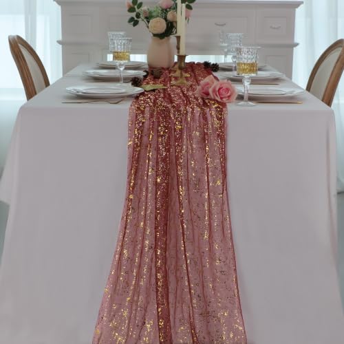 Snowkingdom 10Pcs 10Ft Burgundy Gold Gauze Sheer Table Runner - color: Burgundy Gold, size: 10FT/10Pcs