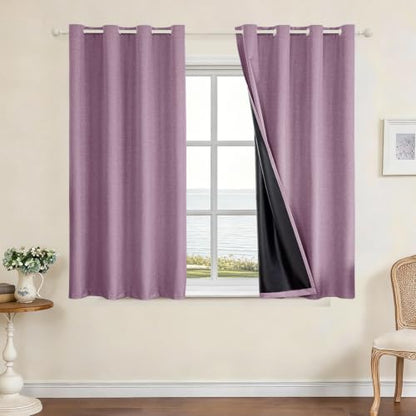 Faux Linen 100% Blackout Curtains, 52" W x 45" L (2 Panels) - color: Light Purple, size: 52"W x 45"L (Pack of 2)