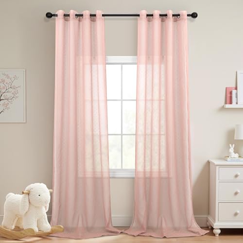 Light Pink Sheer Curtains for Girls Room 84 Inch 2 Panels Set Polka Dots - color: Pink, size: 52"W x 84"L (Pack of 2)