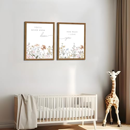 Wood Framed Wildflower Nursery Wall Art Set of 2, Boho Flower Botanical Wall Decor Paintings, Baby Girl Nurseries Pictures Posters Prints for Nursery Baby Room Bedroom Home Decoration 16x24 Inch - color: Colorful Flowers, size: 24L" x 16W"