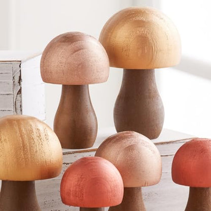 Your Heart's Content Set of 3 Metallic Wood Mushrooms (Metallic Paint 3) - color: Metallic 3