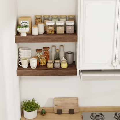 Acovy 24 Inch Floating Shelves, 12" Deep Floating Shelf Wall Mounted, 24" Wall Shelves, Rustic Deep Bookshelf, Extra Deeper & Thicker Display Shelves for Bedroom, Living Room, Walnut, Set of 2 - color: Walnut, size: 12"Wx24"L-2pcs