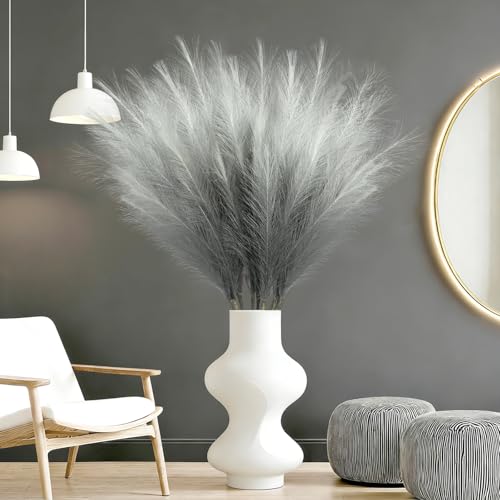 8 Pcs 35.4" Grey Gradient Faux Pampas Grass, Tall Pampas Grass Vase Filler - color: Grey, size: 35.4inch-8Pcs