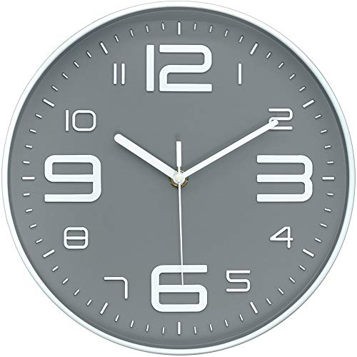 45Min 10 Inch 3D Number Dial Face Modern Wall Clock, Silent Non-Ticking Round Home Decor Wall Clock with Arabic Numerals, Colorful Dial Face (Gray) - color: 10''grey