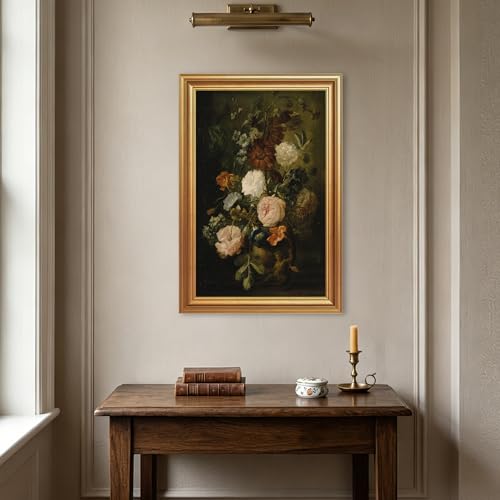 EJPFOGV Baroque Dark Background Floral Framed Canvas Wall Art 16x24 inches - color: Flowers, size: 24"L x 16"W