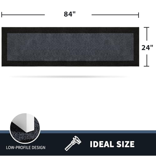 PURRUGS Hallway Runner Rug, 24" x 84", Bluish Grey & Charcoal - color: Bluish Grey & Charcoal, size: 24" X 84"