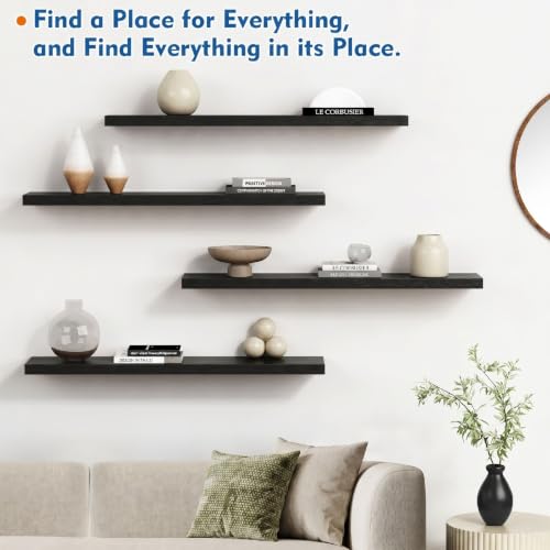 Black Floating Shelves 36 Inch Long, 8" Deep Wall Shelves for Bedroom Books - color: Black, size: 36 x 8 Inch