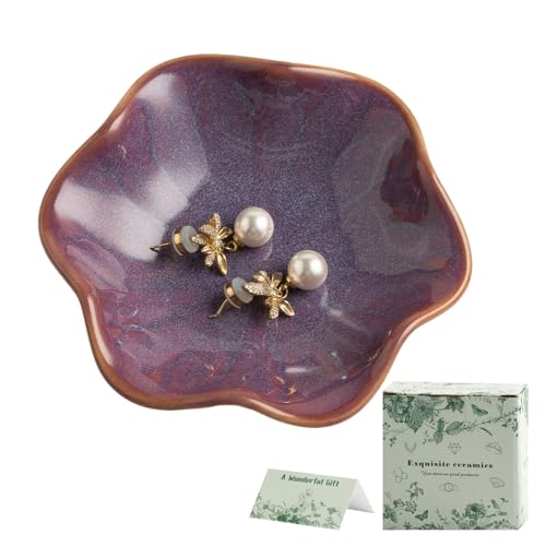 BEUNAIZER Galaxy Purple Jewelry Dish Tray, Ring Dish, Ceramic Trinket Tray, Key Bowl, Aesthetic Nightstand Bathroom Room Decor Mothers Day Friendship Christmas Birthday Gifts for Women - color: starry purple