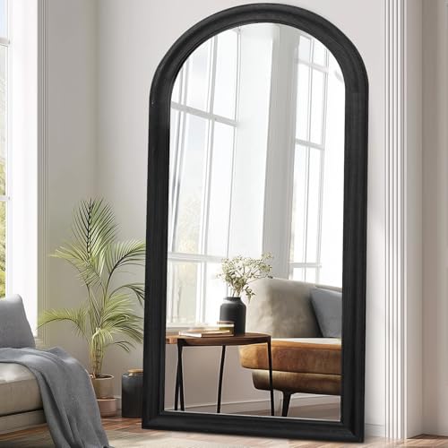 71x32 Solid Wood Arched Full Length Mirror, Elegant Black Finish - color: Black-ar Frame, size: 71"L x 32"W
