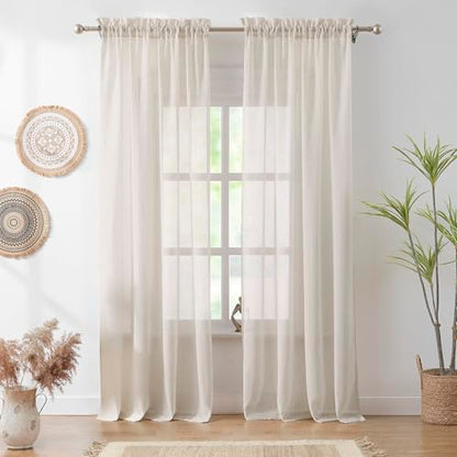 Linen Sheer Curtains for Living-Room Window Draperies 52"x108" 2 Pack Taupe - color: Natural (Taupe), size: 52"W x 108"L (Pack of 2)