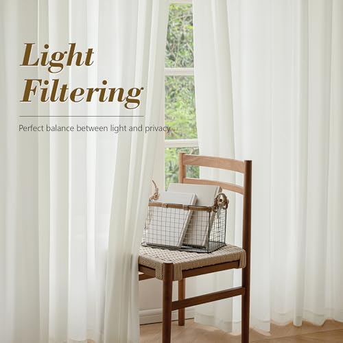 FMFUNCTEX Cream Sheer Curtains, 84 Inch, Rod Pocket, 2 Panels for Bedroom - color: Warm Cream, size: 52"W x 84"L (Pack of 2)