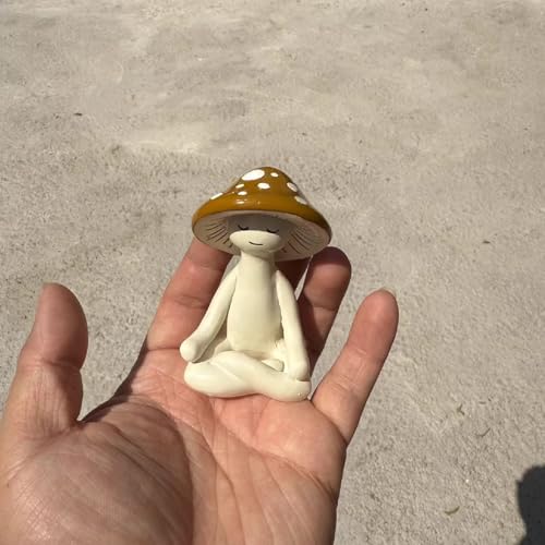 Meditation Mushroom Resin Statue, Cute Yoga Mushroom Figurine