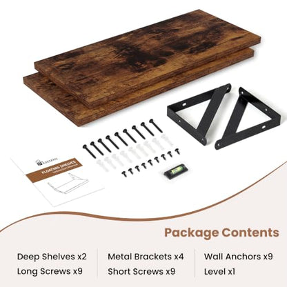 Axeman 18 Inch Floating Shelves, 8 Inch Deep Brown Wall Shelves Set of 2 - color: Rustic Brown, size: 18 Inch